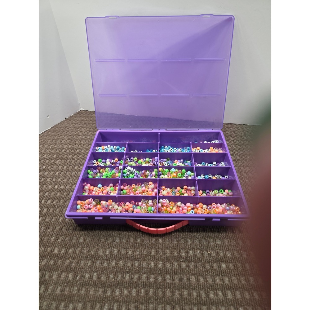 Purple Bead Case Organizer with Handle Assorted Pony and Letter Beads Set